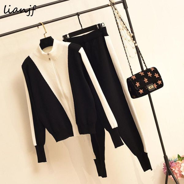women's two piece pants korean style kintting 2 set women 2021 vintage streetwear zipper striped turtleneck high waist harem pant 3 col, White
women's two piece pants korean style kintting 2 set women 2021 vintage streetwear zipper striped turtleneck high waist harem pant 3 col, White
