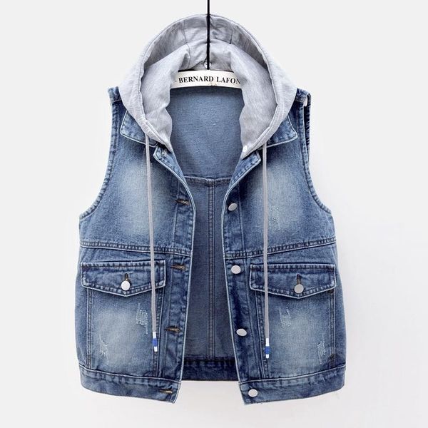 women's vests 2021 summer korean hooded denim vest women waistcoat vintage blue frayed slim short sleeveless jacket coat jeans female, Black;white
women's vests 2021 summer korean hooded denim vest women waistcoat vintage blue frayed slim short sleeveless jacket coat jeans female, Black;white