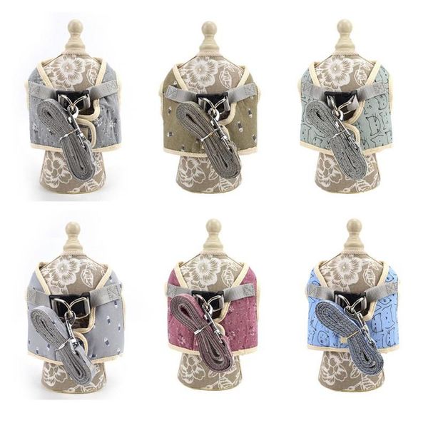 dog collars & leashes cute cartoon harness vest square chest strap with traction rope adjustable small and cat