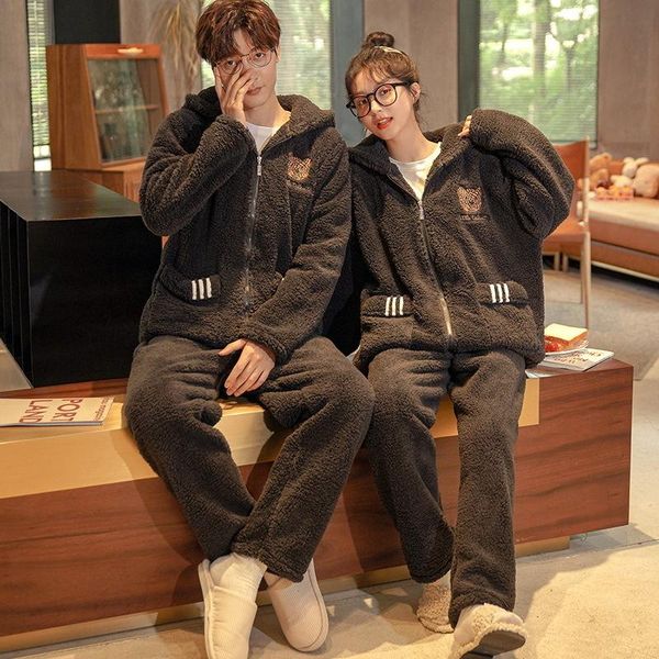women's two piece pants couple pajamas autumn and winter coral fleece thickening plus flannel home service suit, White
women's two piece pants couple pajamas autumn and winter coral fleece thickening plus flannel home service suit, White