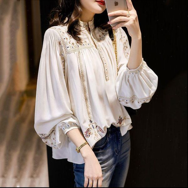 large size fashion printed women shirt spring summer retro long lantern sleeve elegant blouse p191, White
large size fashion printed women shirt spring summer retro long lantern sleeve elegant blouse p191, White
