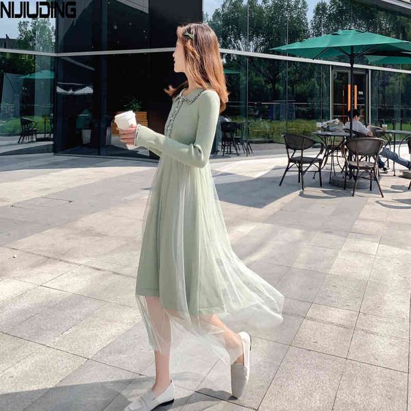 women's knitting cotton splicing net yarn dress solid mid calf dresses vintage long sleeve turn down collar female 210514, Black;gray
women's knitting cotton splicing net yarn dress solid mid calf dresses vintage long sleeve turn down collar female 210514, Black;gray