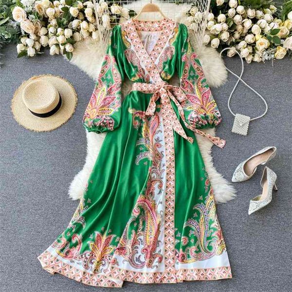 court spring fashion women's retro print long dress lady v neck sleeve elegant clothes vestidos r019 210527, Black;gray
court spring fashion women's retro print long dress lady v neck sleeve elegant clothes vestidos r019 210527, Black;gray