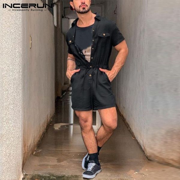men's shorts incerun man multi pockets cargo romper vintage solid men jumpsuits short sleeve lapel button drawstring overalls plus size, White;black
men's shorts incerun man multi pockets cargo romper vintage solid men jumpsuits short sleeve lapel button drawstring overalls plus size, White;black