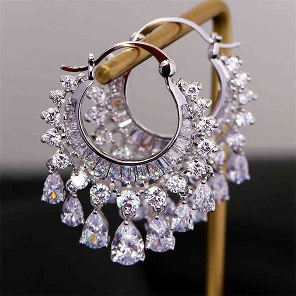 1 pair clear cz fully-jewelled earring romantic s hoop dangle fashion jewelry 210625, Silver
1 pair clear cz fully-jewelled earring romantic s hoop dangle fashion jewelry 210625, Silver