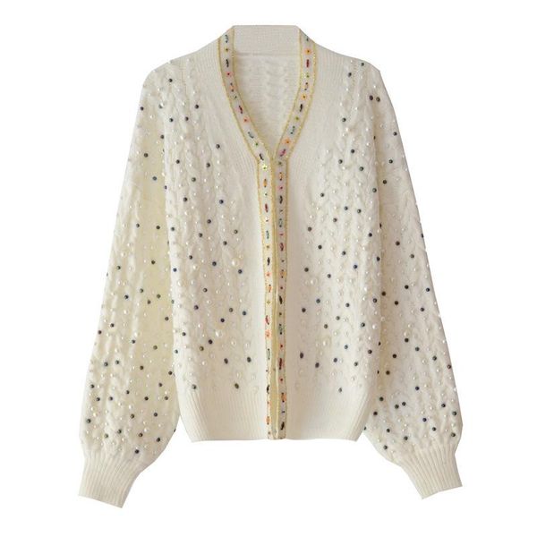 women's knits & tees 2021 spring and autumn beaded button rope contrast color phnom penh v-neck hanging knitted sweater jacket women, White
women's knits & tees 2021 spring and autumn beaded button rope contrast color phnom penh v-neck hanging knitted sweater jacket women, White