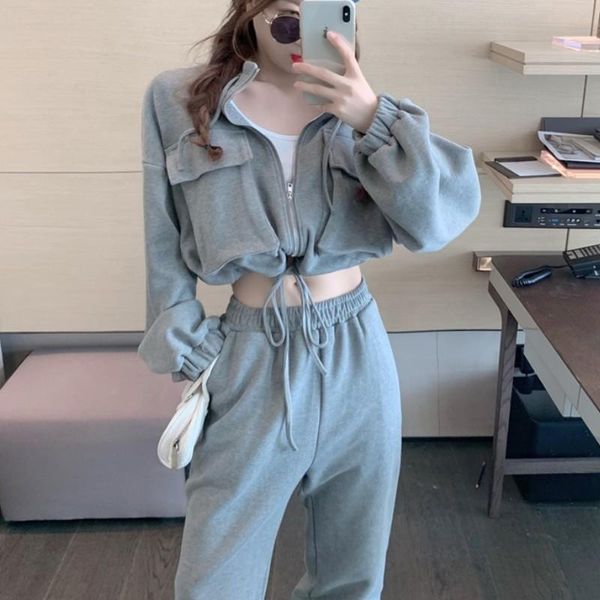 women's tracksuits 2021 autumn winter women two pieces set casual zipper long sleeve jacket + sporty pants solid colors tracksuit suits, Gray
women's tracksuits 2021 autumn winter women two pieces set casual zipper long sleeve jacket + sporty pants solid colors tracksuit suits, Gray