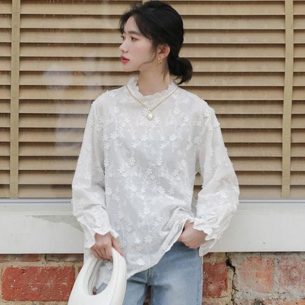 women's blouses & shirts women white elegant 2021 spring korean style lace stand collar loose ladies long sleeve cotton w069
women's blouses & shirts women white elegant 2021 spring korean style lace stand collar loose ladies long sleeve cotton w069