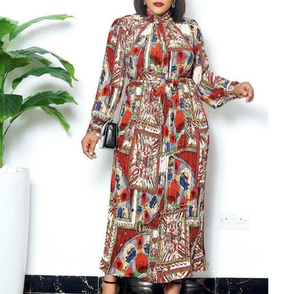 two piece dress women printed maxi long sleeves pleated high waist with bowtie collar female vintage floral african fashion vestid, White
two piece dress women printed maxi long sleeves pleated high waist with bowtie collar female vintage floral african fashion vestid, White