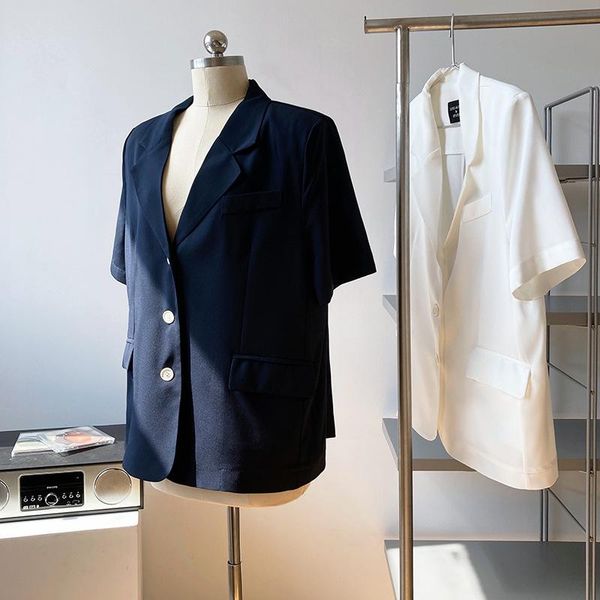 short sleeve blazer coat single breasted women's thin 2021 summer korean loose casual 293 suits & blazers, White;black
short sleeve blazer coat single breasted women's thin 2021 summer korean loose casual 293 suits & blazers, White;black