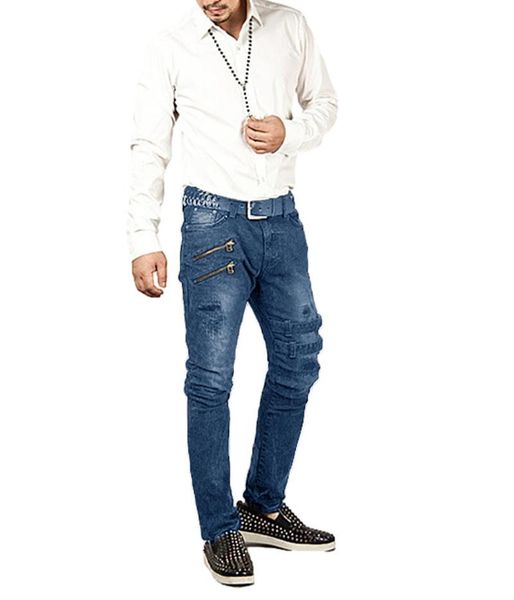 men's jeans mens slim fit double belt ripped fashion vintage hip hop denim pants skinny men casual street style trousers, Blue
men's jeans mens slim fit double belt ripped fashion vintage hip hop denim pants skinny men casual street style trousers, Blue