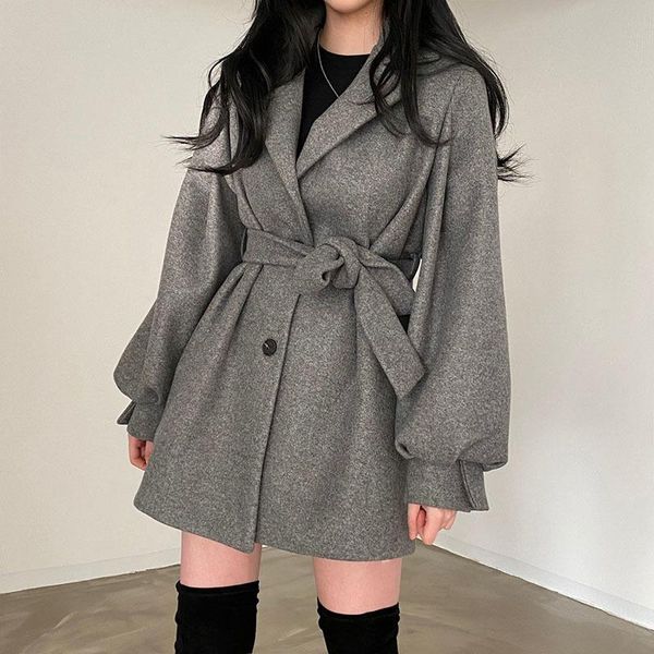 women's wool & blends apricot woolen cloth coat plus sashes korean lapel lantern sleeve single-breasted spring autumn 2021 fema, Black
women's wool & blends apricot woolen cloth coat plus sashes korean lapel lantern sleeve single-breasted spring autumn 2021 fema, Black