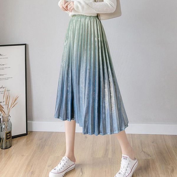 skirts korean retro elastic waist gradient color velvet pleated skirt high metallic bright silk midi a line womens c498, Black
skirts korean retro elastic waist gradient color velvet pleated skirt high metallic bright silk midi a line womens c498, Black