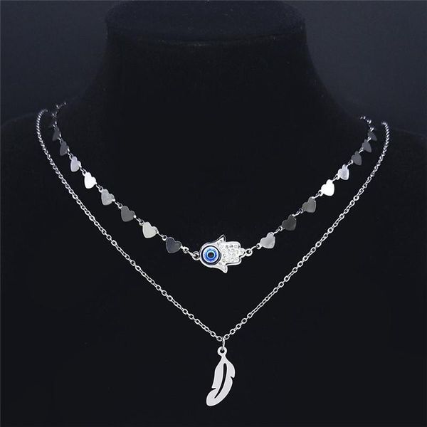 pendant necklaces 2pcs hamsa hand stainless steel crystal turkey eye feather necklace silver color chain islam muslim jewelry n9000s01
pendant necklaces 2pcs hamsa hand stainless steel crystal turkey eye feather necklace silver color chain islam muslim jewelry n9000s01
