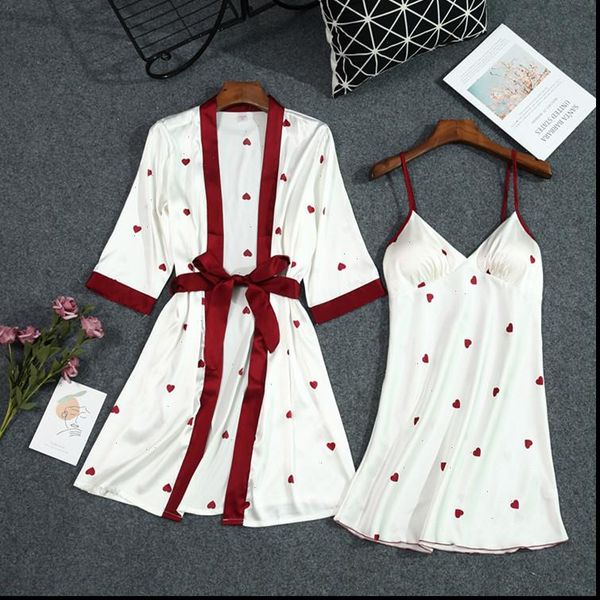 white heart print kimono women sleepwear robe gown suit with belt v neck nightdress set lady casual home dress, Black;red
white heart print kimono women sleepwear robe gown suit with belt v neck nightdress set lady casual home dress, Black;red