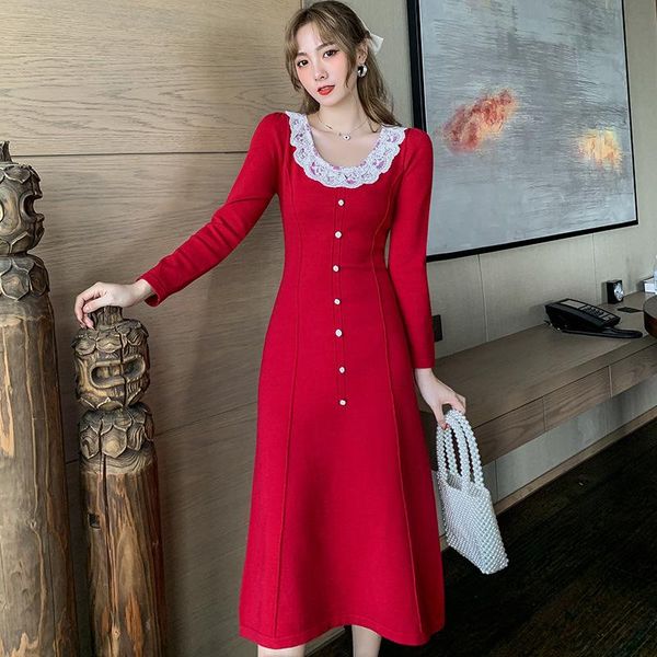 princess dress women kniited sweater lady lace splicing red black autumn winter long slim a-line party vestidos casual dresses, Black;gray
princess dress women kniited sweater lady lace splicing red black autumn winter long slim a-line party vestidos casual dresses, Black;gray