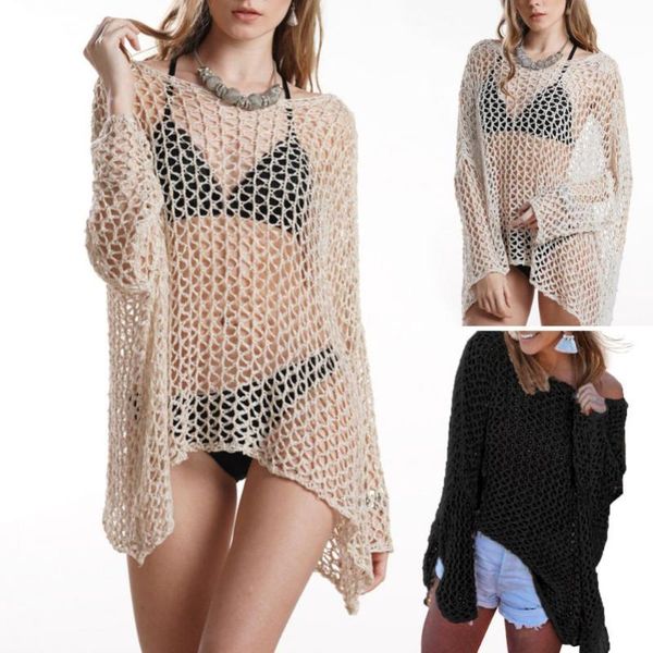 women's swimwear drop women bikini cover up long sleeve knitted see through sun protection loose top, White;black
women's swimwear drop women bikini cover up long sleeve knitted see through sun protection loose top, White;black