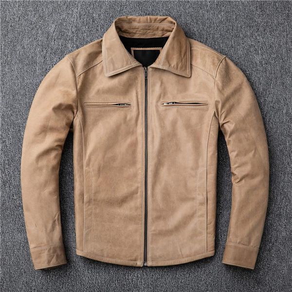 men's leather & faux factory sheep skin jacket motorcycle genuine coat oil wax outer wear garment suit slim, Black
men's leather & faux factory sheep skin jacket motorcycle genuine coat oil wax outer wear garment suit slim, Black