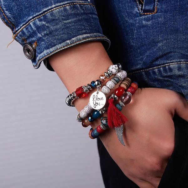link, chain vintage quadruple layered resin crystal beads tassel bracelet wing bead 4pcs/set for men womenjewelry gift, Black 
link, chain vintage quadruple layered resin crystal beads tassel bracelet wing bead 4pcs/set for men womenjewelry gift, Black