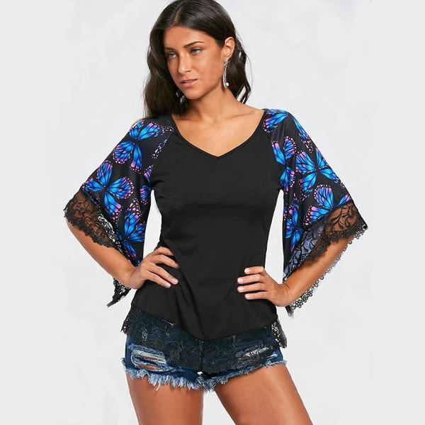 women's blouses & shirts women fashion 2021 summer butterfly print lace trumpet half sleeve ladies casual v-neck boho blouse female, White
women's blouses & shirts women fashion 2021 summer butterfly print lace trumpet half sleeve ladies casual v-neck boho blouse female, White