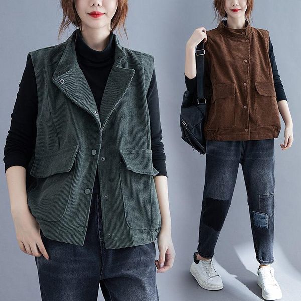 plus size women's corduroy waistcoat 2021 spring autumn solid color stand collar retro casual female sleeveless jacket aq248 vests, Black;white
plus size women's corduroy waistcoat 2021 spring autumn solid color stand collar retro casual female sleeveless jacket aq248 vests, Black;white