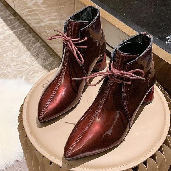 boots fashion lace up ankle heel pointed toe shoes pu patent leather autumn women zip square, Black
boots fashion lace up ankle heel pointed toe shoes pu patent leather autumn women zip square, Black