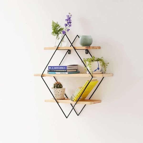 wrought iron rhomboid storage rack wooden hanging shelf wall-mounted organizer for bedroom living room other home decor
wrought iron rhomboid storage rack wooden hanging shelf wall-mounted organizer for bedroom living room other home decor