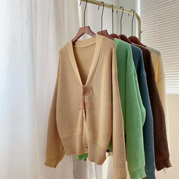women's knits & tees spring and autumn casual solid color v-neck long-sleeved loose cardigan sweater, White
women's knits & tees spring and autumn casual solid color v-neck long-sleeved loose cardigan sweater, White