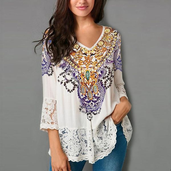 women bohemia blouse cool print loose three quarter v-neck ladies shirts summer fashion lace females beach blouse#g8, White
women bohemia blouse cool print loose three quarter v-neck ladies shirts summer fashion lace females beach blouse#g8, White