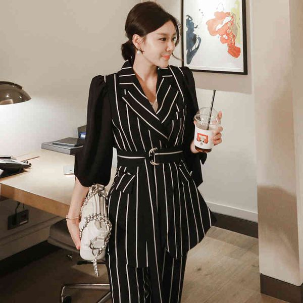 pant women's fashions elegant striped suit sleeve blazer jacket high waist black classic long pants 2 piece fall assembly cglo, White
pant women's fashions elegant striped suit sleeve blazer jacket high waist black classic long pants 2 piece fall assembly cglo, White