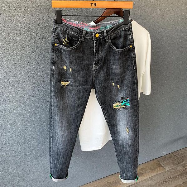 2021spring and summer ripped jeans men's foot pants stretch slimming brand beggar casual thin pencil, Blue
2021spring and summer ripped jeans men's foot pants stretch slimming brand beggar casual thin pencil, Blue
