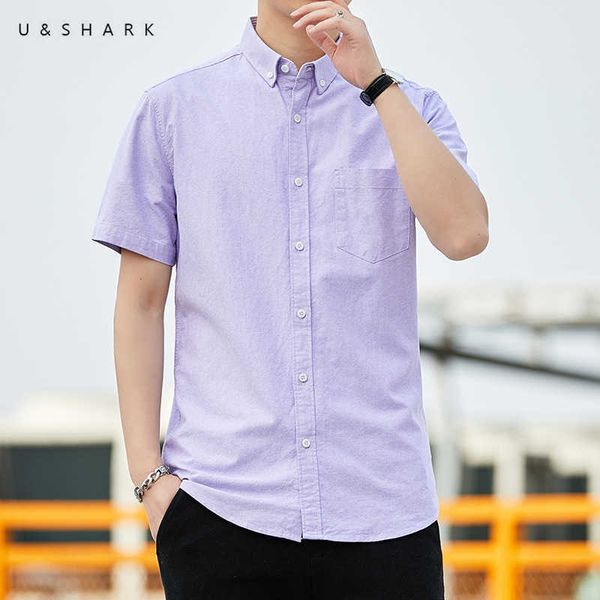 u&shark summer oxford shirt short sleeve men blouse purple 100% cotton non iron shirt for men dress shirts casual korean clothes 210603, White;black
u&shark summer oxford shirt short sleeve men blouse purple 100% cotton non iron shirt for men dress shirts casual korean clothes 210603, White;black