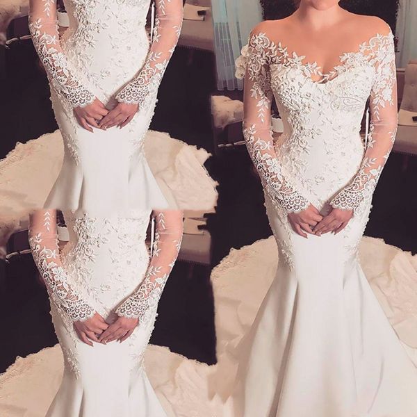 graceful lace long sleeve mermaid wedding dress 2021 court train vintage ivory satin bridal gowns illusion bride dresses vestidos de novia, White
graceful lace long sleeve mermaid wedding dress 2021 court train vintage ivory satin bridal gowns illusion bride dresses vestidos de novia, White