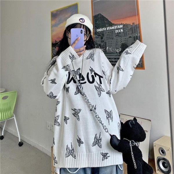 women's sweaters deeptown hip hop knitwear sweater harajuku butterfly graphic pullover oversized streetwear punk jumpers fashion winter, White;black
women's sweaters deeptown hip hop knitwear sweater harajuku butterfly graphic pullover oversized streetwear punk jumpers fashion winter, White;black
