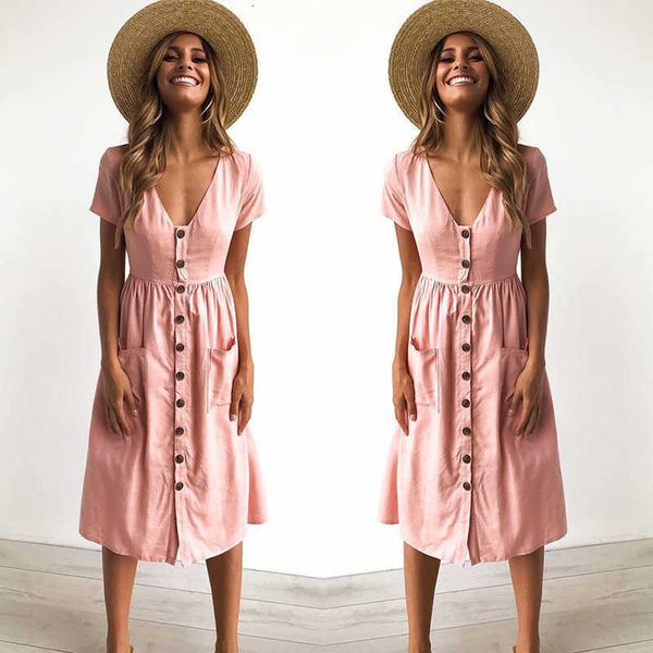 casual dresses women vintage simple short sleeve v neck button down swing midi summer with pockets vestidos aws2, Black;gray
casual dresses women vintage simple short sleeve v neck button down swing midi summer with pockets vestidos aws2, Black;gray