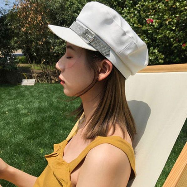 berets british style women girls flat beret cap glitter rhinestone inlay metal buckle decor solid color party military curved navy hat, Blue;gray
berets british style women girls flat beret cap glitter rhinestone inlay metal buckle decor solid color party military curved navy hat, Blue;gray