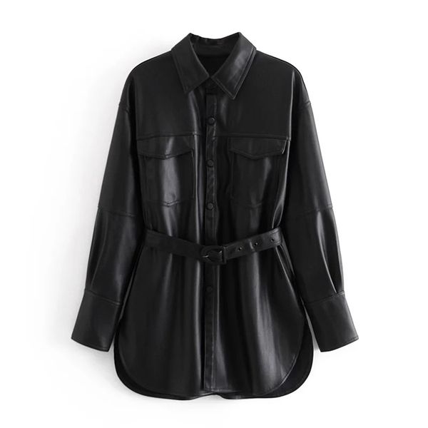 xnwmnz za women black elegant classic faux leather jacket coat with belt ladies long sleeve loose oversize boy friend retro coat 211014, Black;brown
xnwmnz za women black elegant classic faux leather jacket coat with belt ladies long sleeve loose oversize boy friend retro coat 211014, Black;brown