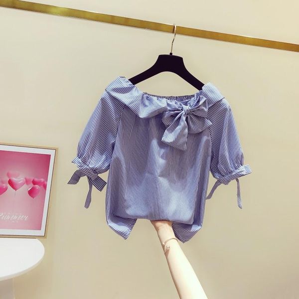 women's blouses & shirts striped 2021 summer korean style off-neck bow lace-up short sleeve shirt casual all-match blusas femme, White
women's blouses & shirts striped 2021 summer korean style off-neck bow lace-up short sleeve shirt casual all-match blusas femme, White