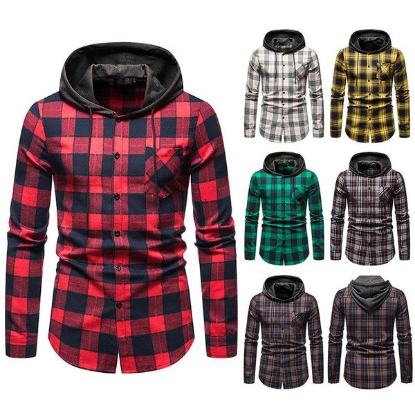 men's plaid shirt long sleeve hooded cardigan flannel with pocket casual single-breasted slim type shirts, White;black
men's plaid shirt long sleeve hooded cardigan flannel with pocket casual single-breasted slim type shirts, White;black