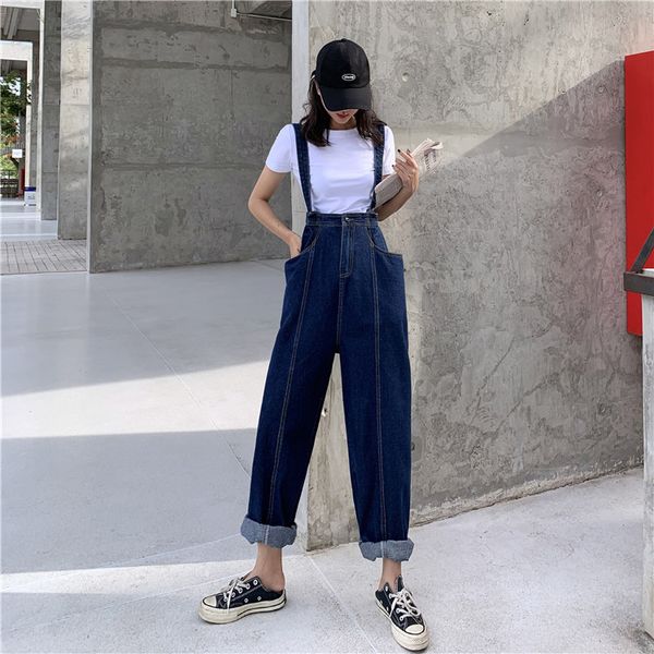 vintage high waist jeans overalls women big pockets denim romper ladies wide leg harem jumpsuits qh1977 210518, Blue
vintage high waist jeans overalls women big pockets denim romper ladies wide leg harem jumpsuits qh1977 210518, Blue