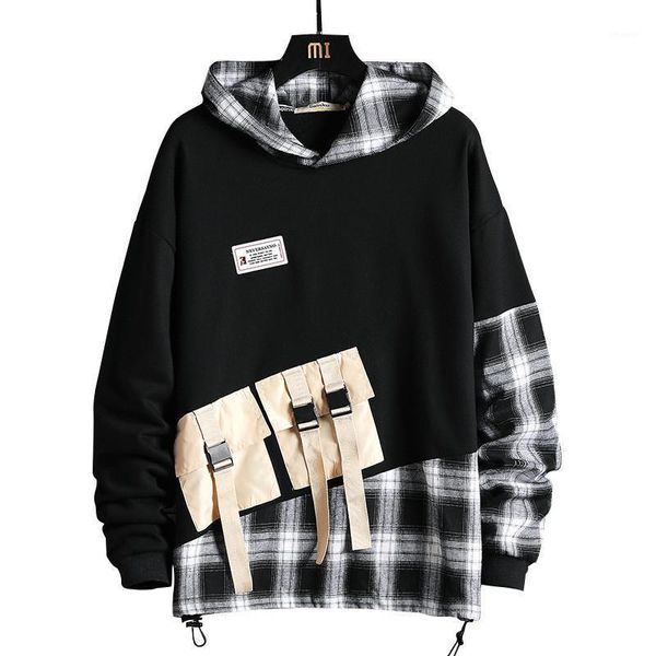 men's hoodies & sweatshirts erenejian plaid with hood patchwork hip hop pullover sweatshirt for youth loose fit hoody spring autumn, Black
men's hoodies & sweatshirts erenejian plaid with hood patchwork hip hop pullover sweatshirt for youth loose fit hoody spring autumn, Black