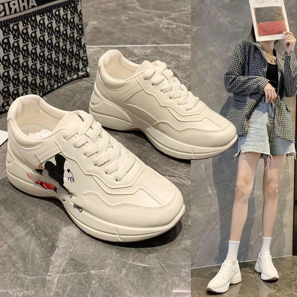 casual shoes zhi2021 spring new korean cartoon letter muffin bottom lace fashion sports casual shoes, Black