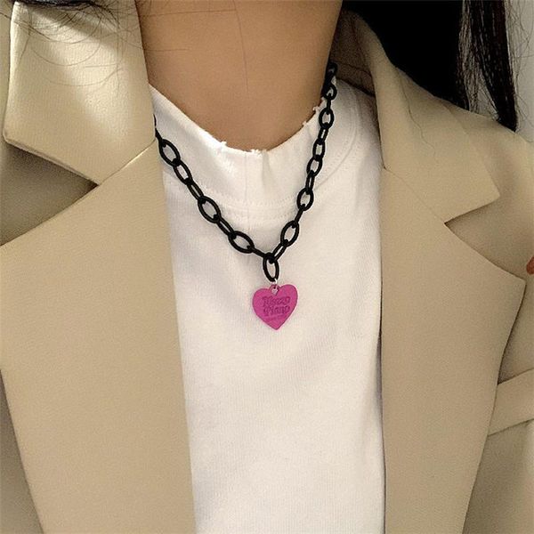 pendant necklaces minar cute romantic letter love heart necklace black chunky chain chokers for women punk hip hop jewelry 2021, Silver
pendant necklaces minar cute romantic letter love heart necklace black chunky chain chokers for women punk hip hop jewelry 2021, Silver