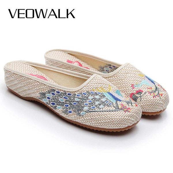 veowalk peacock embroidered women handmade linen slippers summer ladies comfortable flat mules, Black
veowalk peacock embroidered women handmade linen slippers summer ladies comfortable flat mules, Black