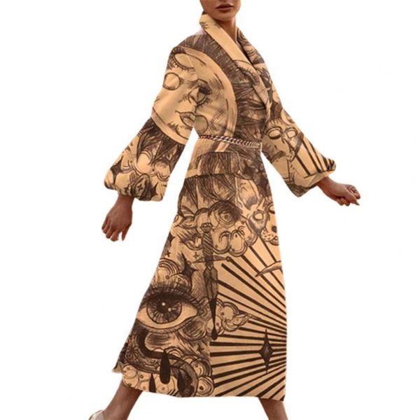women's wool & blends lantern sleeve abstract print patchwork women coat lapel open front long warm woolen outwear, Black
women's wool & blends lantern sleeve abstract print patchwork women coat lapel open front long warm woolen outwear, Black