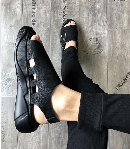 sandals platform for men leather korean style personality oxhide roman, Black
sandals platform for men leather korean style personality oxhide roman, Black