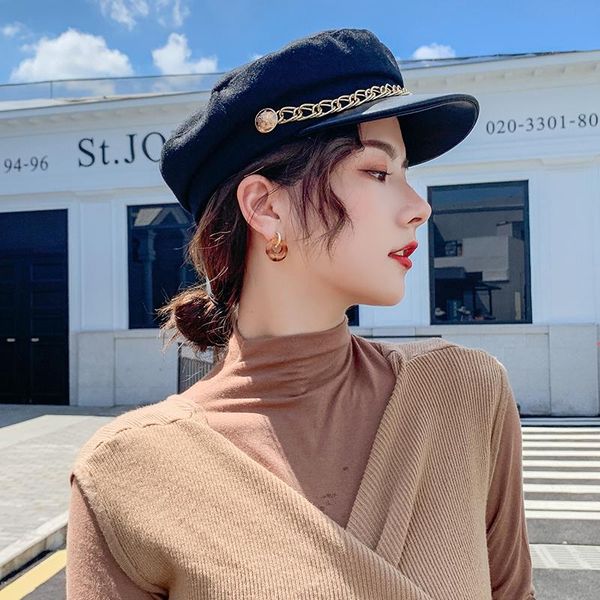 berets hats for women korean metal chain navy hat all-match painter sboy cap autumn and winter personality peaked octagonal, Blue;gray
berets hats for women korean metal chain navy hat all-match painter sboy cap autumn and winter personality peaked octagonal, Blue;gray