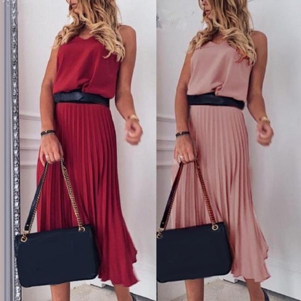casual dresses women summer dress 2021 solid color v neck spaghetti straps pleated large hem midi for, Black;gray
casual dresses women summer dress 2021 solid color v neck spaghetti straps pleated large hem midi for, Black;gray