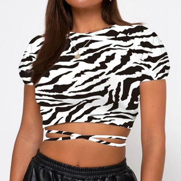 women's t-shirt fashion summer stripes leopard printed t-shirts women pullovers tie up backless slim fit crop female club streetwear, White
women's t-shirt fashion summer stripes leopard printed t-shirts women pullovers tie up backless slim fit crop female club streetwear, White