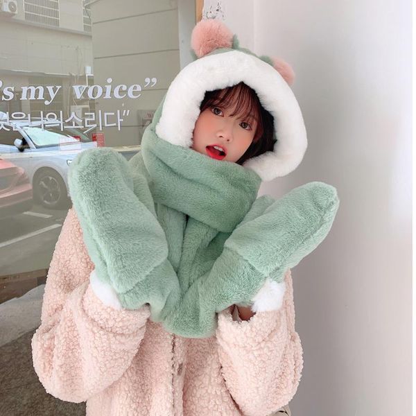 berets winter women novelty beanies caps warm cute bear ear hat casual plush scarf set solid present 3 in 1 sets, Blue;gray
berets winter women novelty beanies caps warm cute bear ear hat casual plush scarf set solid present 3 in 1 sets, Blue;gray